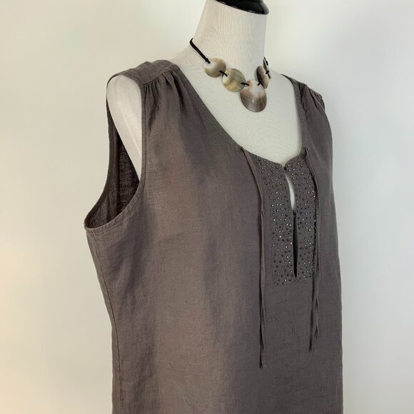 EILEEN FISHER Irish Linen Tunic Beaded Sleeveless Tank Top Purple-Brown Sz 1X - Picture 12 of 16